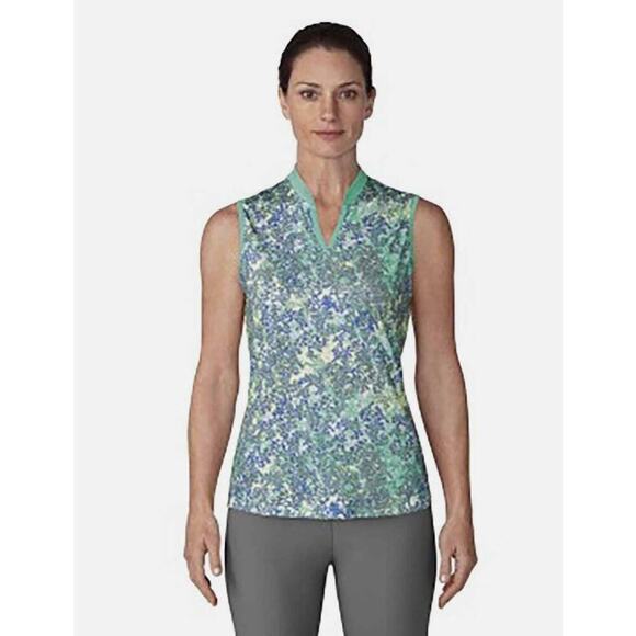 Adidas‎ Women's Sleeveless Polo, CW0566, Hi-Res Blue Sz Sm Classy Printed Preppy - Picture 1 of 7